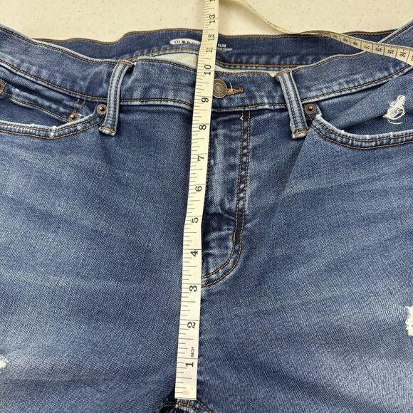 Old Navy Men's Slim Built In Flex Jeans Medium Blue Wash Size 34 X 34 Distressed - Picture 11 of 13